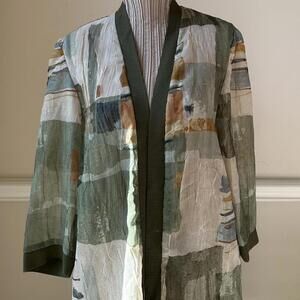 Vintage green and orange artsy kimono jacket cardigan